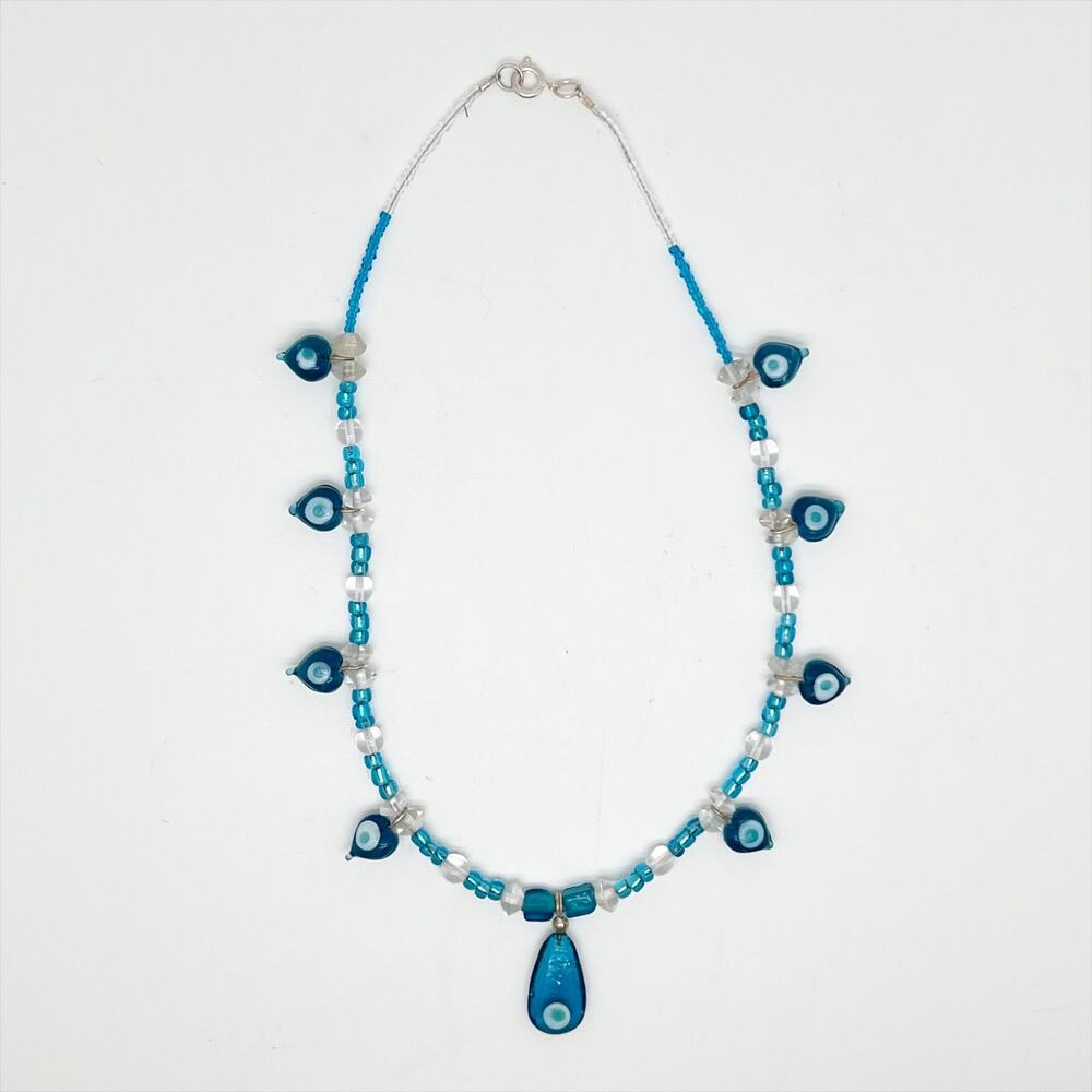 Handmade Blue Glass Bead Necklace Beaded Hand Crafted Artisan